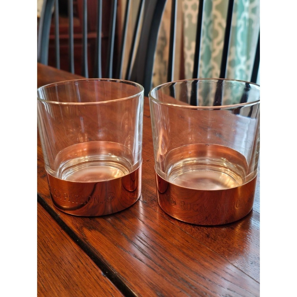 Roca Patron Whiskey Cocktail Glass Set of 2 Copper Bottom Heavy Quality NEW‎